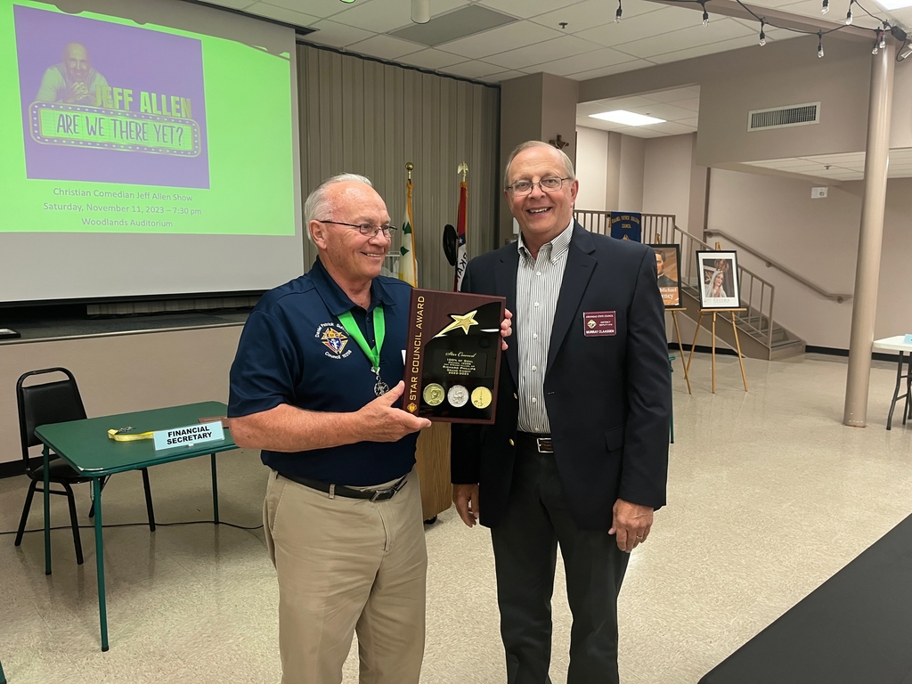 Past GK Rick Phillips accepting Council 10208, 2022-2023 Star Council Award from State District Deputy Murray Claassen