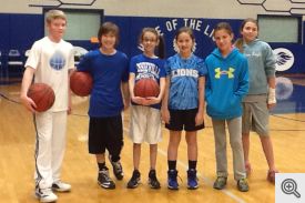 Pictured are free throw contestants (l-r) Tyler Hargrove, Jarrett Davis, Abi Pickering, Kelsey Saveall, Hanna Hawks, and Kaitlyn Kyzer.  