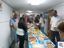 Tables of food prepared by the volunteers. 