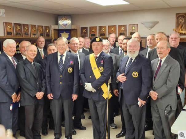 Father Bill, State Master Ken Bohaty and the degree team are pictured with the new 4th Degree Knights